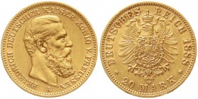 Reichsgoldmünzen, Preußen, Friedrich III., 1888
20 Mark 1888 A. sehr schön