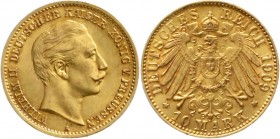 Reichsgoldmünzen, Preußen, Wilhelm II., 1888-1918
10 Mark 1909 A. fast Stempelglanz, feine Goldtönung