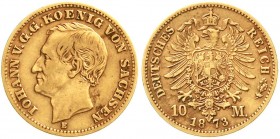 Reichsgoldmünzen, Sachsen, Johann, 1854-1873
10 Mark 1873 E. sehr schön