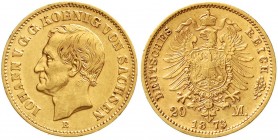 Reichsgoldmünzen, Sachsen, Johann, 1854-1873
20 Mark 1873 E. vorzüglich, winz. Randfehler