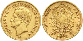 Reichsgoldmünzen, Sachsen, Johann, 1854-1873
20 Mark 1873 E. sehr schön, kl. Randfehler