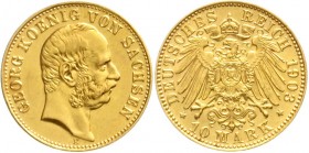 Reichsgoldmünzen, Sachsen, Georg, 1902-1904
10 Mark 1903 E. vorzüglich/Stempelglanz