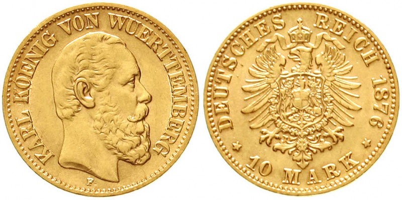 Reichsgoldmünzen, Württemberg, Karl, 1864-1891
10 Mark 1876 F. vorzüglich/Stemp...