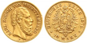 Reichsgoldmünzen, Württemberg, Karl, 1864-1891
10 Mark 1879 F. sehr schön