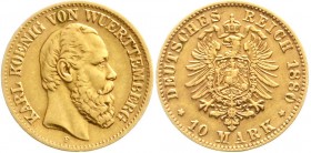 Reichsgoldmünzen, Württemberg, Karl, 1864-1891
10 Mark 1880 F. gutes sehr schön