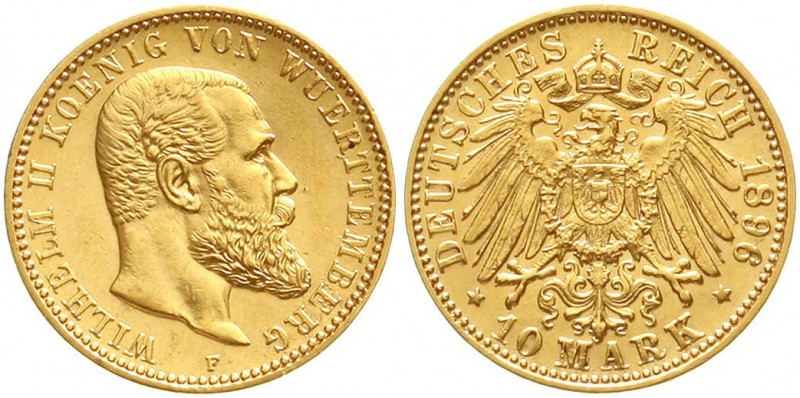 Reichsgoldmünzen, Württemberg, Wilhelm II., 1891-1918
10 Mark 1896 F. vorzüglic...