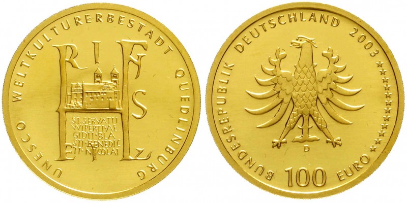 Goldmünzen der Bundesrepublik Deutschland, Euro, Gedenkmünzen, ab 2002
100 Euro...