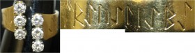 Schmuck und Accessoires aus Gold, Fingerringe
Damenring Gelbgold 750 mit 6 Brillanten je ca. 0,24 ct. Ringgröße 19; 10,28 g. Runengravur.