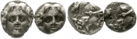 Altgriechische Münzen, Pisidia, Selge
2 X Trihemiobol 3. Jh. v. Chr Kopf der Medusa v.v./behelmter Athenakopf r., links Astragalos. 
sehr schön und ...