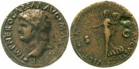 Römische Münzen, Kaiserzeit, Nero 54-68
Dupondius 66 Rom. Bel. Kopf l./VICTORIA AVGVSTI SC. Victoria geht l., hält Palmzweig. 
schön/sehr schön, kor...