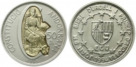 Ausländische Münzen und Medaillen, Andorra, Joan Marti Alanis, 1971-2003
50 Diners Silber/Gold 1993/1994 Verfassung (5 Unzen Ag, 3,6 g. Gold 917/1000...