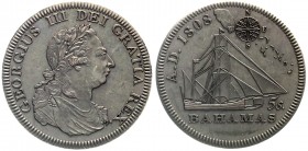Ausländische Münzen und Medaillen, Bahamas, Britisch
Fantasy-Crown (5 Shillings) 1808 Segelschiff, Kompass und Karte. Kupfer, bronziert. 41 mm. Späte...