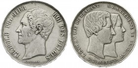 Ausländische Münzen und Medaillen, Belgien, Leopold I., 1830-1865
(5 Francs) Hochzeit in Silber 1853. sehr schön/vorzüglich