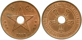 Ausländische Münzen und Medaillen, Belgien-Kongo, Kongostaat, 1885-1908
10 Centimes 1888 über 1887. fast Stempelglanz