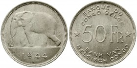 Ausländische Münzen und Medaillen, Belgien-Kongo, Leopold III., 1934-1950
50 Francs 1944, Elefant. 
vorzüglich/Stempelglanz, selten in dieser Erhalt...
