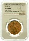 Ausländische Münzen und Medaillen, Bolivien, Republik, seit 1825
2 Centavos ESSAI 1883 A, Paris. Im NGC-Blister mit Grading MS64 RB. 
selten
