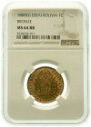 Ausländische Münzen und Medaillen, Bolivien, Republik, seit 1825
1 Centavo ESSAI 1883 EG. Im NGC-Blister mit Grading MS64 RB. 
selten