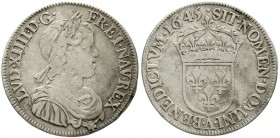 Ausländische Münzen und Medaillen, Frankreich, Ludwig XIV., 1643-1715
1/2 Ecu a la meche courte 1645 A, Paris. schön/sehr schön