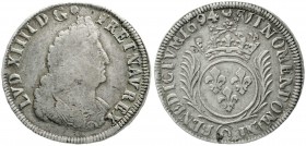 Ausländische Münzen und Medaillen, Frankreich, Ludwig XIV., 1643-1715
1/2 Ecu aux palmes 1694. Mzz. durch Überprägung undeutlich. 
schön/sehr schön,...