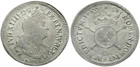 Ausländische Münzen und Medaillen, Frankreich, Ludwig XIV., 1643-1715
1/2 Ecu 1702 C, Caen. fast sehr schön, Überprägungsspuren