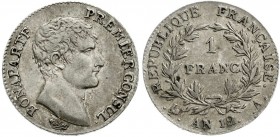 Ausländische Münzen und Medaillen, Frankreich, Konsulat unter Napoleon Bonaparte, 1799-1804
Franc Premier Consul An 12 = 1803/1804, A, Paris. gutes s...