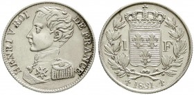 Ausländische Münzen und Medaillen, Frankreich, Heinrich V. Kronprätendent, 1832-1873
1 Franc 1831. Riffelrand. 
vorzüglich