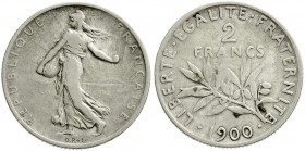 Ausländische Münzen und Medaillen, Frankreich, Dritte Republik, 1870-1940
2 Francs 1900. schön/sehr schön, besseres Jahr