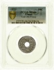 Ausländische Münzen und Medaillen, Frankreich, Dritte Republik, 1870-1940
10 Centimes Cu/Ni 1923 Poissy (Blitz). Im PCGS-Blister mit Grading MS66 (nu...