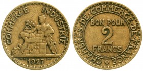 Ausländische Münzen und Medaillen, Frankreich, Dritte Republik, 1870-1940
2 Francs 1927 sehr schön, kl. Randfehler, selten