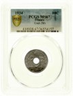 Ausländische Münzen und Medaillen, Frankreich, Dritte Republik, 1870-1940
10 Centimes Cu/Ni 1934. Im PCGS-Blister mit Grading MS67 (Top Pop). 
Stemp...