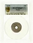 Ausländische Münzen und Medaillen, Frankreich, Dritte Republik, 1870-1940
10 Centimes Cu/Ni 1938. Im PCGS-Blister mit Grading MS67 (Top Pop). 
Stemp...
