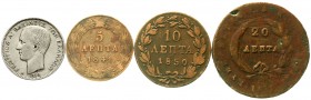 Ausländische Münzen und Medaillen, Griechenland, Lots
4 Münzen: 5 Lepta 1841, 10 Lepta 1850, 20 Lepta 1831, Drachme 1868. 
schön bis sehr schön