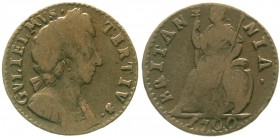 Ausländische Münzen und Medaillen, Großbritannien, Wilhelm III., 1694-1702
Farthing 1700 mit Stempelfehler RRITANNIA. 
schön/sehr schön