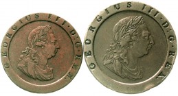 Ausländische Münzen und Medaillen, Großbritannien, George III., 1760-1820
2 Stück: Cartwheel Twopence und Penny 1797. sehr schön, Randfehler