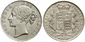 Ausländische Münzen und Medaillen, Großbritannien, Victoria, 1837-1901
Crown 1845. Cinquefoil stops. 
vorzüglich, Schrötlingsfehler am Rand, selten ...