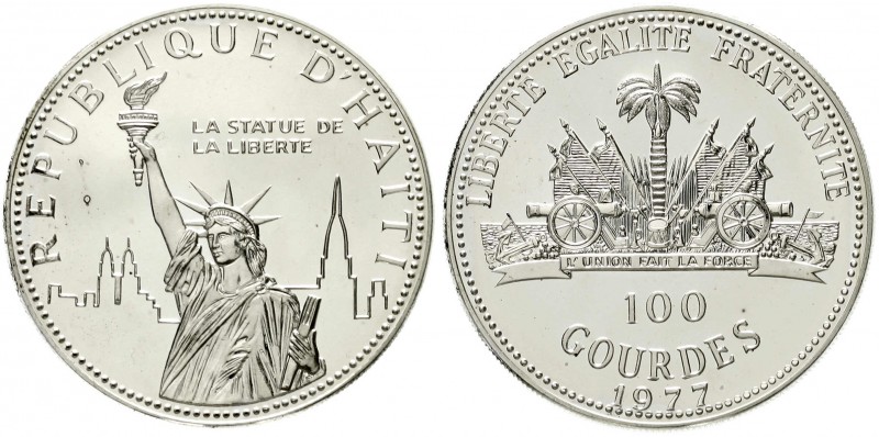 Ausländische Münzen und Medaillen, Haiti
100 Gourdes Silber 1977. Freiheisstatu...