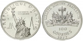 Ausländische Münzen und Medaillen, Haiti
100 Gourdes Silber 1977. Freiheisstatue vor dem Hafen von New York. 
Polierte Platte, leicht berührt