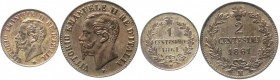 Ausländische Münzen und Medaillen, Italien, Vittorio Emanuele II., 1861-1878
2 Stück: 1 und 2 Centesimi 1861 M. beide Polierte Platte, selten