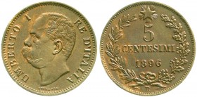 Ausländische Münzen und Medaillen, Italien, Umberto I., 1878-1900
5 Centesimi 1896 R. vorzüglich