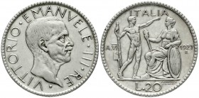 Ausländische Münzen und Medaillen, Italien, Vittorio Emanuele III., 1900-1946
20 Lire 1927 Jahr VI. 
sehr schön