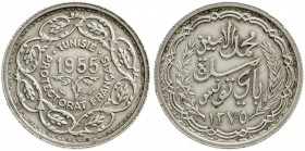 Ausländische Münzen und Medaillen, Tunesien, Mohammed Lamine Bei, 1943-1957
Module 10 Francs AH 1375 = 1955. vorzüglich/Stempelglanz