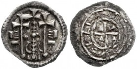 Ausländische Münzen und Medaillen, Ungarn, Stephan II., 1116-1131
Denar o.J. Drei Kreuze/Schrift um Kreuz. 
sehr schön/vorzüglich, schöne Patina...
