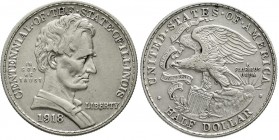 Ausländische Münzen und Medaillen, Vereinigte Staaten von Amerika, Gedenkmünzen
1/2 Dollar Illinois/Lincoln 1918, Philadelphia. sehr schön