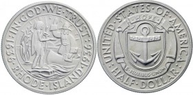 Ausländische Münzen und Medaillen, Vereinigte Staaten von Amerika, Gedenkmünzen
1/2 Dollar Rhode Island 1936, Philadelphia Auflage nur 15011 Ex. 
vo...