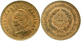 Ausländische Münzen und Medaillen, Zentralamerikanische Republik
ESSAI in Bronze zu 2 Centavos 1889. UNION-CENTRO-AMERICANA der Staatengemeinschaft C...
