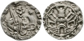 Altdeutsche Münzen und Medaillen, Aachen, Friedrich I. Barbarossa, 1152-1190
Denar o.J. Kaiser thront mit Schwert v.v./Zinnenturm mit Mauern. 
sehr ...