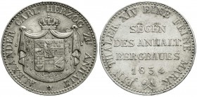 Altdeutsche Münzen und Medaillen, Anhalt-Bernburg, Alexander Carl, 1834-1863
Ausbeutetaler 1834. sehr schön, Kratzer