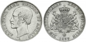 Altdeutsche Münzen und Medaillen, Anhalt-Bernburg, Alexander Carl, 1834-1863
Vereinstaler 1859 A. sehr schön, kl. Randfehler