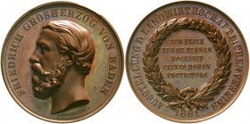 Altdeutsche Münzen und Medaillen, Baden-Durlach, Friedrich I., 1852-1907
Bronzemedaille 1881 von Schnitzspahn des Landwirtschaftlichen Vereins zur Fe...