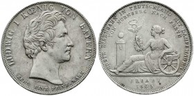 Altdeutsche Münzen und Medaillen, Bayern, Ludwig I., 1825-1848
Geschichtstaler 1835. Erste Eisenbahn in Teutschland mit Dampfwagen von Nürnberg nach ...